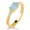 Aquamarine & Emerald Cut 3 Stone Engagement Ring - Bezel Set Sterling Silver