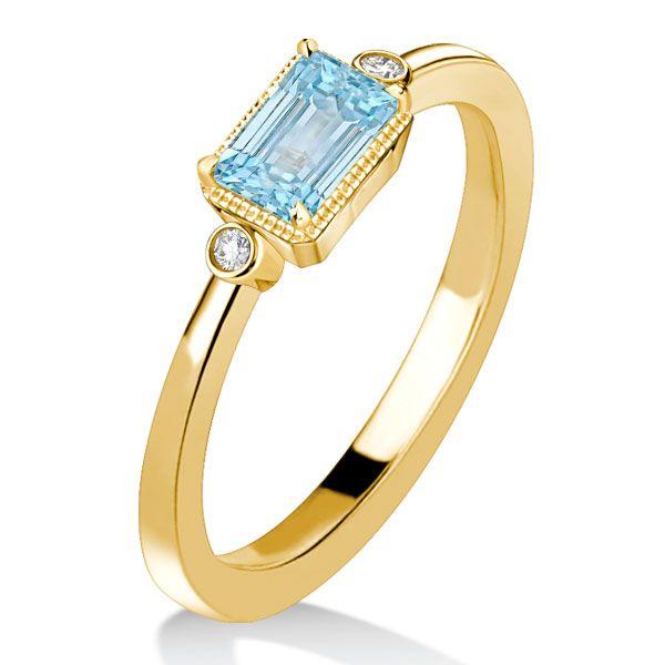 Aquamarine & Emerald Cut 3 Stone Engagement Ring - Bezel Set Sterling Silver