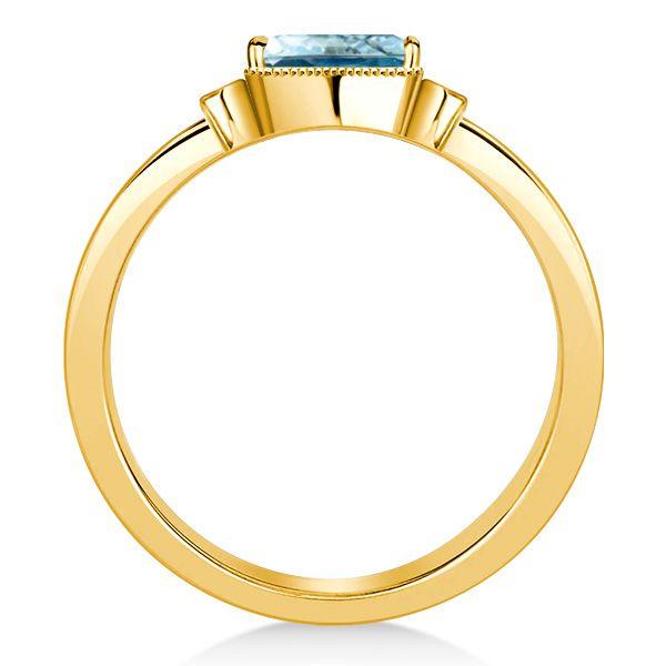 Aquamarine & Emerald Cut 3 Stone Engagement Ring - Bezel Set Sterling Silver