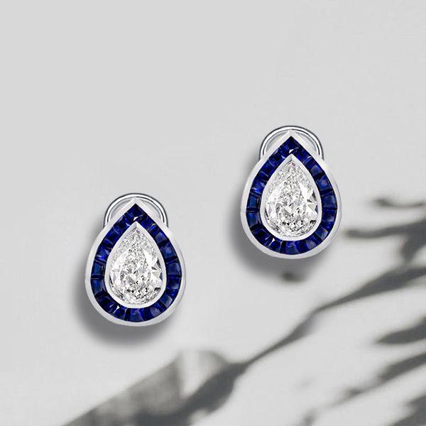 Halo Pear-Shaped Stud Earrings in Sterling Silver