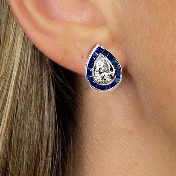 Halo Pear-Shaped Stud Earrings in Sterling Silver
