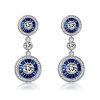 Vintage Blue Sapphire Halo Drop Earrings in Rhodium-Plated Sterling Silver