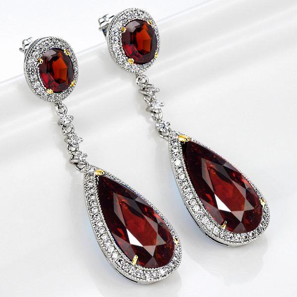 Pear Cut Garnet Drop Earrings in Sterling Silver