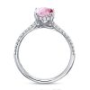 Pear Pink Created Sapphire Split Shank Engagement Ring in Rhodium Plated Sterling Silver