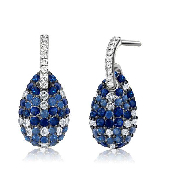 Blue Sapphire Drop Earrings for Women - Sterling Silver Round Dangle Earrings
