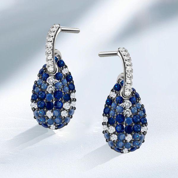 Blue Sapphire Drop Earrings for Women - Sterling Silver Round Dangle Earrings