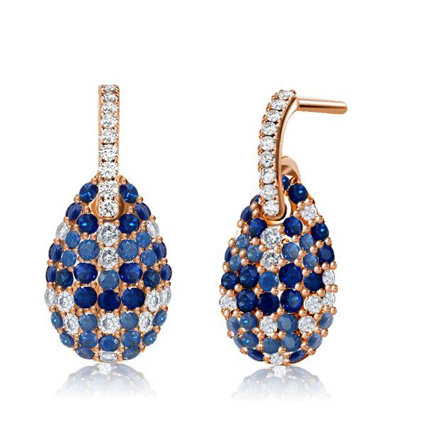 Blue Sapphire Drop Earrings for Women - Sterling Silver Round Dangle Earrings