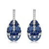 Blue Sapphire Drop Earrings for Women - Sterling Silver Round Dangle Earrings