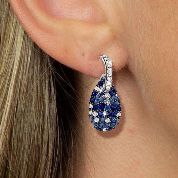 Blue Sapphire Drop Earrings for Women - Sterling Silver Round Dangle Earrings