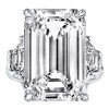 Emerald & White Sapphire Three Stone Engagement Ring - 925 Sterling Silver