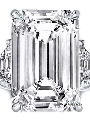 Emerald & White Sapphire Three Stone Engagement Ring - 925 Sterling Silver