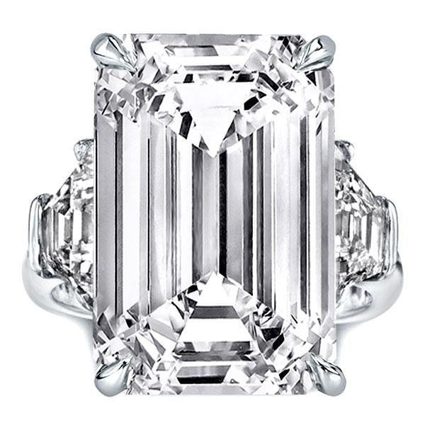 Emerald & White Sapphire Three Stone Engagement Ring - 925 Sterling Silver