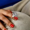 Emerald & White Sapphire Three Stone Engagement Ring - 925 Sterling Silver