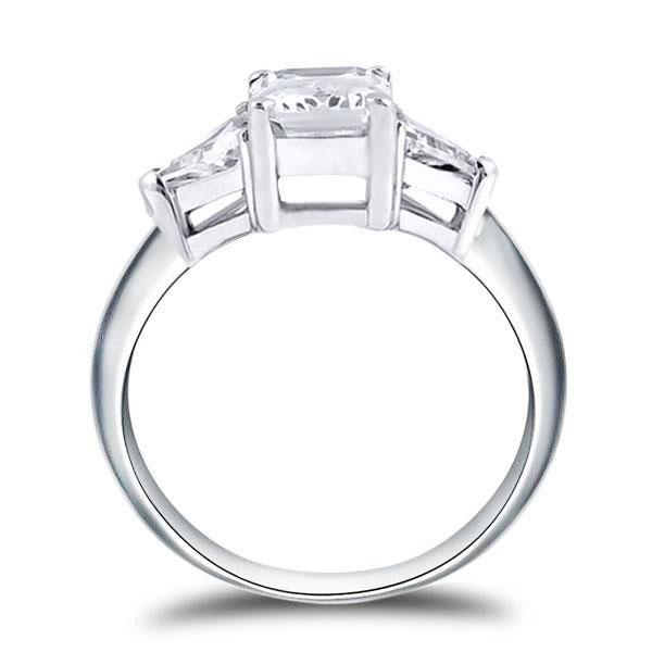 Emerald & White Sapphire Three Stone Engagement Ring - 925 Sterling Silver