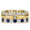 18K Gold Plated Sterling Silver Round Cut White and Blue Sapphire Stackable Band Set