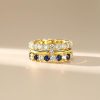 18K Gold Plated Sterling Silver Round Cut White and Blue Sapphire Stackable Band Set