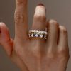 18K Gold Plated Sterling Silver Round Cut White and Blue Sapphire Stackable Band Set