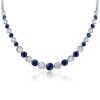 Blue & White CZ Tennis Necklace - Sterling Silver Round Bezel - 17-22 Inches