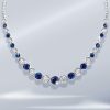 Blue & White CZ Tennis Necklace - Sterling Silver Round Bezel - 17-22 Inches