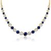 Blue & White CZ Tennis Necklace - Sterling Silver Round Bezel - 17-22 Inches