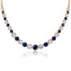 Blue & White CZ Tennis Necklace - Sterling Silver Round Bezel - 17-22 Inches