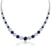 Blue & White CZ Tennis Necklace - Sterling Silver Round Bezel - 17-22 Inches