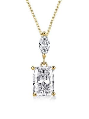 18K Gold Plated Sterling Silver Radiant & Marquise Cut Pendant Necklace