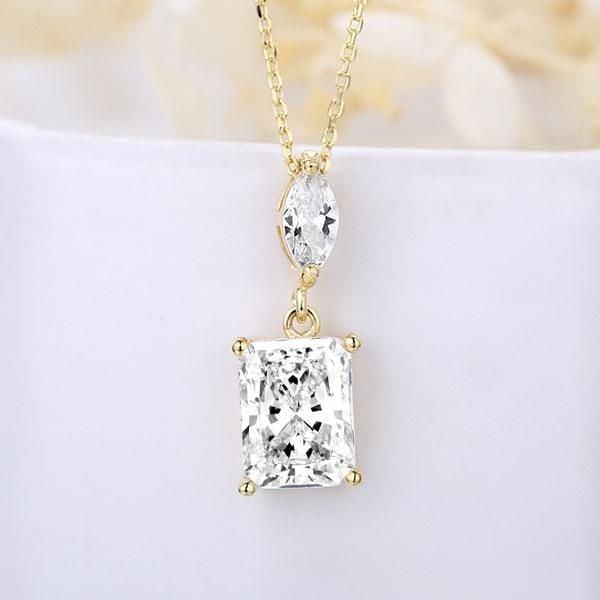 18K Gold Plated Sterling Silver Radiant & Marquise Cut Pendant Necklace
