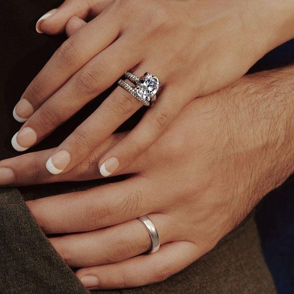 Oval White Sapphire Trio Wedding Set - Sterling Silver & Titanium Matching Rings