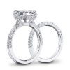 Oval White Sapphire Trio Wedding Set - Sterling Silver & Titanium Matching Rings