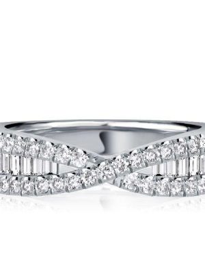 Sterling Silver Criss Cross Baguette Wedding Band for Women