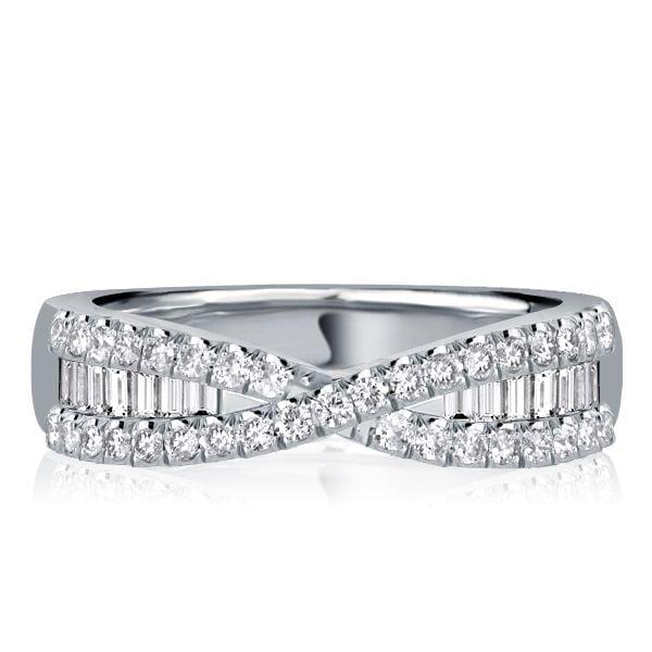 Sterling Silver Criss Cross Baguette Wedding Band for Women