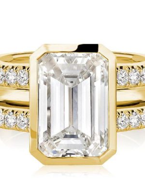 Emerald Cut 6.0 CT CZ 18K Gold Plated 3-Piece Wedding Ring Set