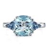 3.00 CT. TW. Cushion Cut Aquamarine Three Stone Engagement Ring in Sterling Silver