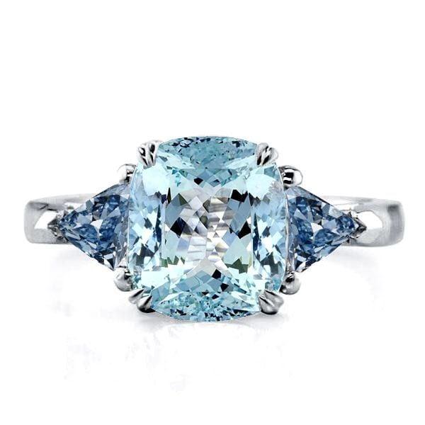 3.00 CT. TW. Cushion Cut Aquamarine Three Stone Engagement Ring in Sterling Silver