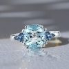 3.00 CT. TW. Cushion Cut Aquamarine Three Stone Engagement Ring in Sterling Silver