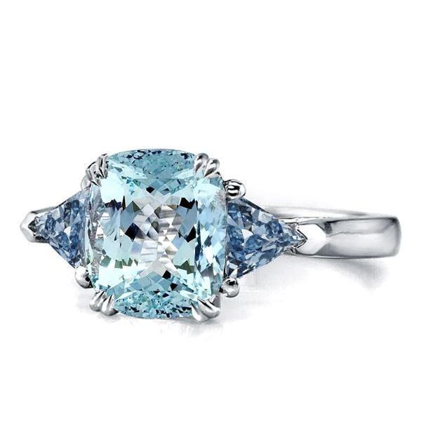 3.00 CT. TW. Cushion Cut Aquamarine Three Stone Engagement Ring in Sterling Silver