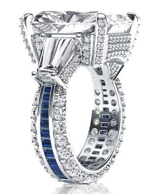 Radiant Cut White Sapphire Three Stone Engagement Ring - Sterling Silver
