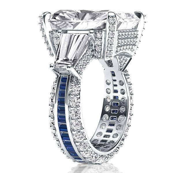 Radiant Cut White Sapphire Three Stone Engagement Ring - Sterling Silver