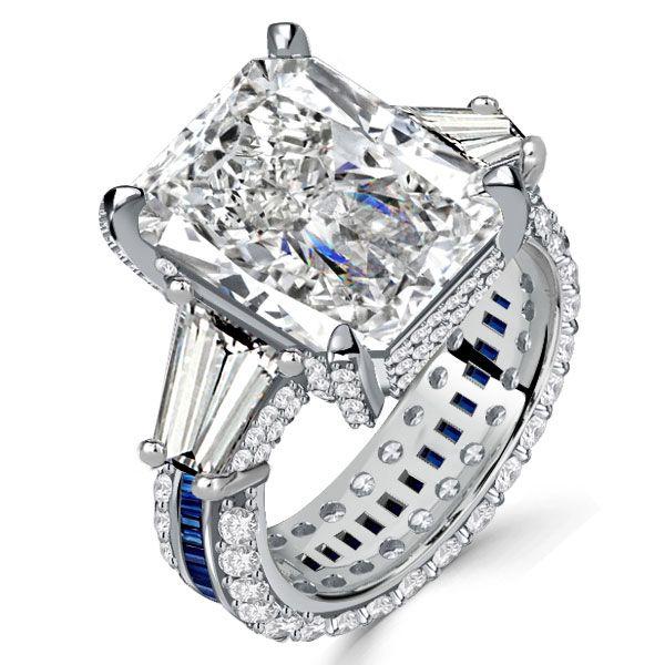Radiant Cut White Sapphire Three Stone Engagement Ring - Sterling Silver