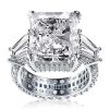 Radiant Cut White Sapphire Three Stone Engagement Ring - Sterling Silver