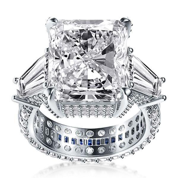Radiant Cut White Sapphire Three Stone Engagement Ring - Sterling Silver