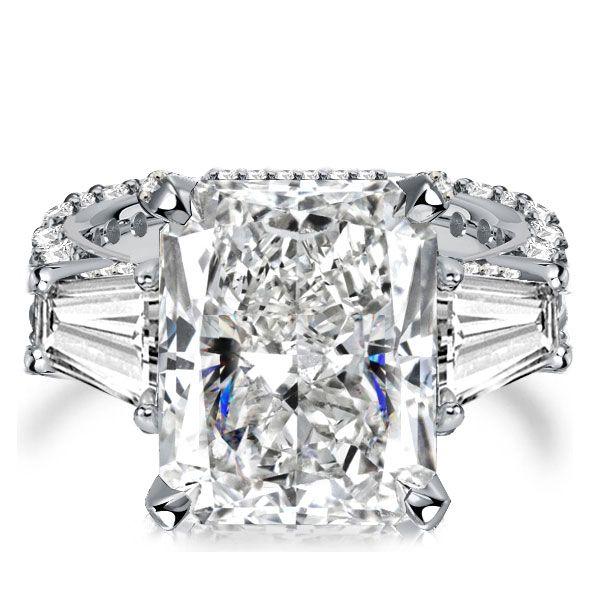 Radiant Cut White Sapphire Three Stone Engagement Ring - Sterling Silver