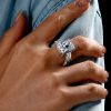 Radiant Cut White Sapphire Three Stone Engagement Ring - Sterling Silver
