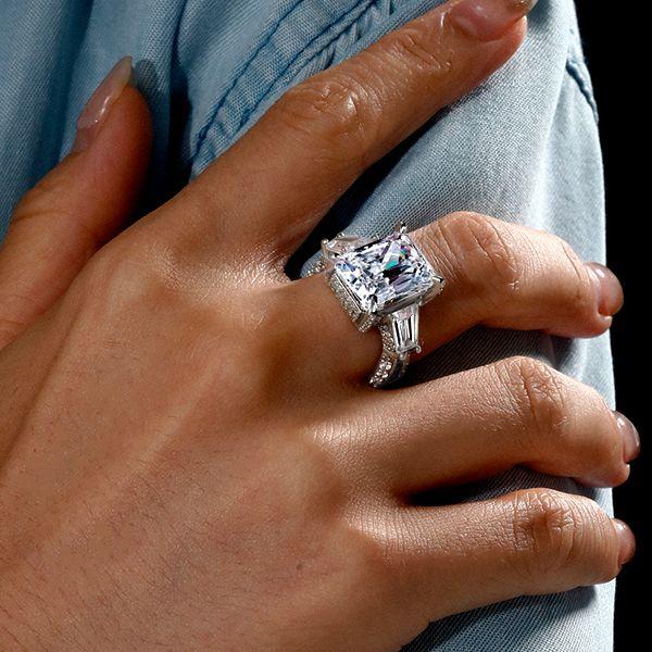 Radiant Cut White Sapphire Three Stone Engagement Ring - Sterling Silver