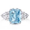 Aquamarine Ring - 925 Sterling Silver 3 Stone Radiant Cut Engagement Ring