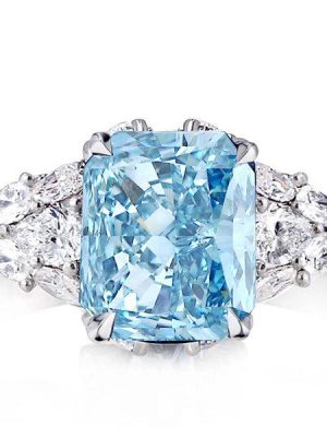 Aquamarine Ring - 925 Sterling Silver 3 Stone Radiant Cut Engagement Ring