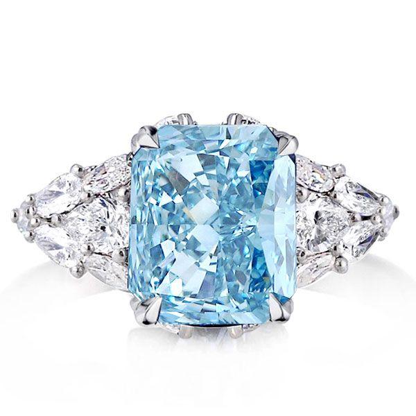 Aquamarine Ring - 925 Sterling Silver 3 Stone Radiant Cut Engagement Ring