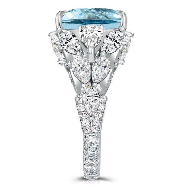 Aquamarine Ring - 925 Sterling Silver 3 Stone Radiant Cut Engagement Ring