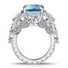 Aquamarine Ring - 925 Sterling Silver 3 Stone Radiant Cut Engagement Ring